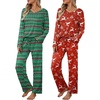 image:imageEkouaer Womens 2 Pack Long Sleeve Pajama Sets V Neck Lounge SetsGreen Christmas Snowflake  Red Christmas Elk