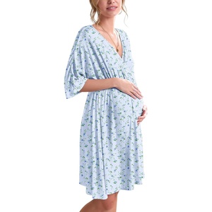 image:imageEkouaer 3 in 1 LaborDeliveryHospital Gown Maternity Nursing NightgownBlue Small Flowers