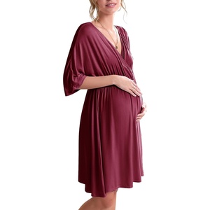 image:imageEkouaer 3 in 1 LaborDeliveryHospital Gown Maternity Nursing NightgownWine Red