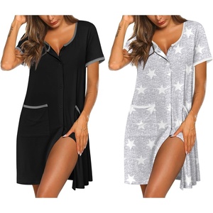 image:imageEkouaer 2 Pack Nightgowns for Women Button Down Houese Dress with PocketsBlackGrey Stars