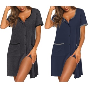 image:imageEkouaer 2 Pack Nightgowns for Women Button Down Houese Dress with PocketsDark GreyNavy Blue