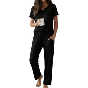 image:imageEkouaer 2 Piece Womens Pajamas Set Short Sleeve Pjs Print Pants Lounge SetBlack