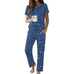 image:imageEkouaer 2 Piece Womens Pajamas Set Short Sleeve Pjs Print Pants Lounge SetBlue Stars