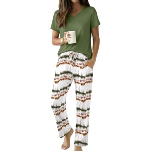 image:imageEkouaer 2 Piece Womens Pajamas Set Short Sleeve Pjs Print Pants Lounge SetGreen Tiedye