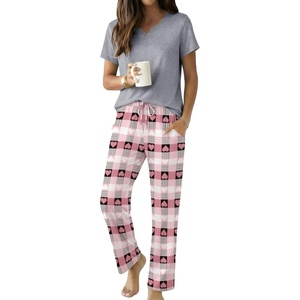 image:imageEkouaer 2 Piece Womens Pajamas Set Short Sleeve Pjs Print Pants Lounge SetHeart Plaid