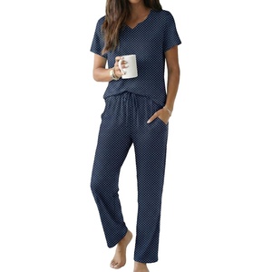 image:imageEkouaer 2 Piece Womens Pajamas Set Short Sleeve Pjs Print Pants Lounge SetNavy Polka Dot