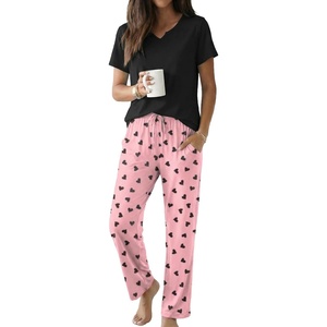 image:imageEkouaer 2 Piece Womens Pajamas Set Short Sleeve Pjs Print Pants Lounge SetPink Heart