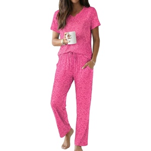 image:imageEkouaer 2 Piece Womens Pajamas Set Short Sleeve Pjs Print Pants Lounge SetPink Leopard