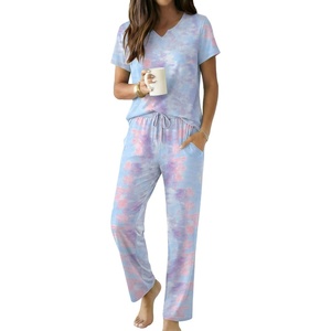 image:imageEkouaer 2 Piece Womens Pajamas Set Short Sleeve Pjs Print Pants Lounge SetPink and Purple Tiedye