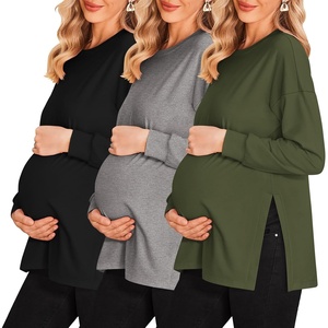 image:imageEkouaer 3 Packs Maternity Shirts Split Side Pregnancy Workout Tops3pcs Black  Army Green  Grey