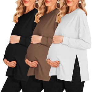 image:imageEkouaer 3 Packs Maternity Shirts Split Side Pregnancy Workout Tops3pcs Black  Brown  White