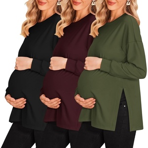 image:imageEkouaer 3 Packs Maternity Shirts Split Side Pregnancy Workout Tops3pcs Black  Burgundy Red  Army Green