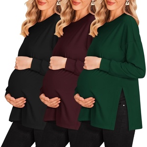 image:imageEkouaer 3 Packs Maternity Shirts Split Side Pregnancy Workout Tops3pcs Black  Burgundy Red  Green
