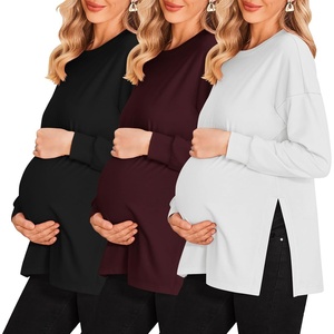 image:imageEkouaer 3 Packs Maternity Shirts Split Side Pregnancy Workout Tops3pcs Black  Burgundy Red  White