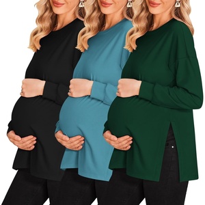 image:imageEkouaer 3 Packs Maternity Shirts Split Side Pregnancy Workout Tops3pcs Black  Green  Teal