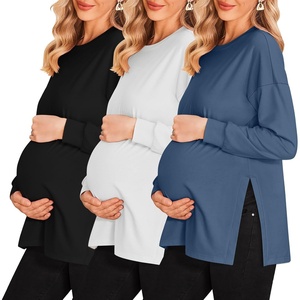 image:imageEkouaer 3 Packs Maternity Shirts Split Side Pregnancy Workout Tops3pcs Black  White  Blue