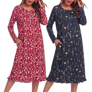 image:imageEkouaer 2 Pack Womens Long Sleeve Nightgown with Pockets Mumu DressesBlack ButterflyRed Floral