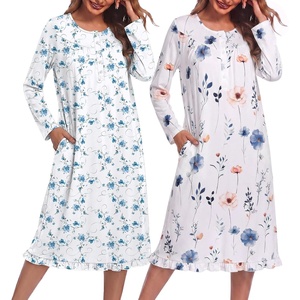 image:imageEkouaer 2 Pack Womens Long Sleeve Nightgown with Pockets Mumu DressesBlue FlowerWhite Floral