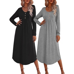 image:imageEkouaer 2 Pack Womens Nightgowns Long Sleeve Long Nightgowns for WomenBlackdark Grey