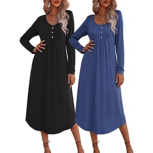 image:imageEkouaer 2 Pack Womens Nightgowns Long Sleeve Long Nightgowns for WomenBlacknavy Blue