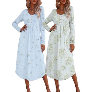 image:imageEkouaer 2 Pack Womens Nightgowns Long Sleeve Long Nightgowns for WomenBlue Flowergreen Flower