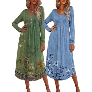 image:imageEkouaer 2 Pack Womens Nightgowns Long Sleeve Long Nightgowns for WomenGreen Boho Flowerblue Boho Flower