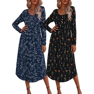 image:imageEkouaer 2 Pack Womens Nightgowns Long Sleeve Long Nightgowns for WomenNavy Flowercolorful Flower