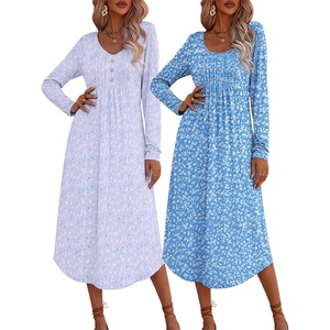 image:imageEkouaer 2 Pack Womens Nightgowns Long Sleeve Long Nightgowns for WomenPurple Flowerblue Flower