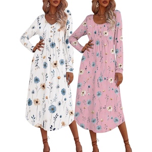 image:imageEkouaer 2 Pack Womens Nightgowns Long Sleeve Long Nightgowns for WomenWhite Flowerpink Flower