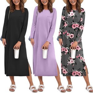 image:imageEkouaer 3 Pack Long Sleeve Full Length Chest Pocket Nightgowns for WomenBlacklilacpurple Flower