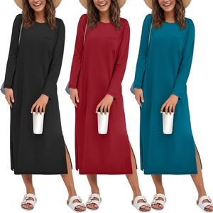 image:imageEkouaer 3 Pack Long Sleeve Full Length Chest Pocket Nightgowns for WomenBlackwine Redblue Green