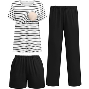 image:imageEkouaer 3 Pack Postpartum Nursing Pajamas Breastfeeding Maternity ClothesBlack White Stripes