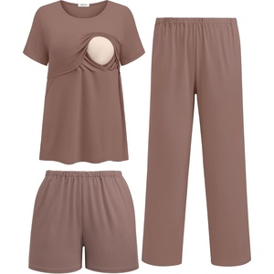 image:imageEkouaer 3 Pack Postpartum Nursing Pajamas Breastfeeding Maternity ClothesBrown