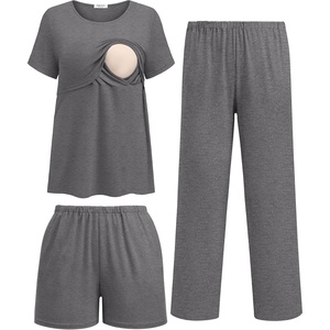 image:imageEkouaer 3 Pack Postpartum Nursing Pajamas Breastfeeding Maternity ClothesDark Gray