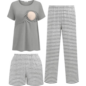 image:imageEkouaer 3 Pack Postpartum Nursing Pajamas Breastfeeding Maternity ClothesGray Stripes