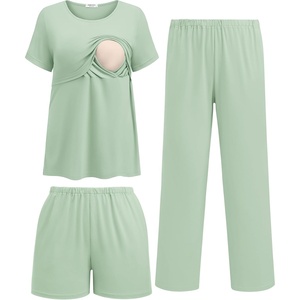 image:imageEkouaer 3 Pack Postpartum Nursing Pajamas Breastfeeding Maternity ClothesLight Green