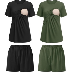 image:imageEkouaer 2 Pack Nursing Pajamas Set Postpartum Outfits for WomenBlackArmy Green