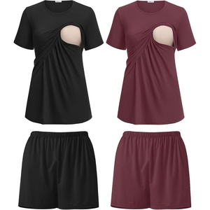 image:imageEkouaer 2 Pack Nursing Pajamas Set Postpartum Outfits for WomenBlackDark Red
