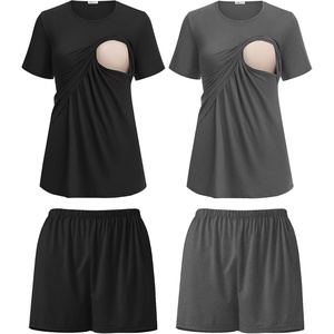 image:imageEkouaer 2 Pack Nursing Pajamas Set Postpartum Outfits for WomenBlackDeep Grey