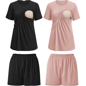 image:imageEkouaer 2 Pack Nursing Pajamas Set Postpartum Outfits for WomenBlackDirty Pink
