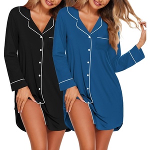 image:imageEkouaer 2 Pack Nightgowns for Women Long Sleeve Button Down Sleep ShirtBlackBlue