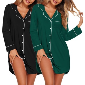 image:imageEkouaer 2 Pack Nightgowns for Women Long Sleeve Button Down Sleep ShirtBlackGreen