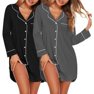 image:imageEkouaer 2 Pack Nightgowns for Women Long Sleeve Button Down Sleep ShirtBlackGrey