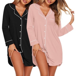 image:imageEkouaer 2 Pack Nightgowns for Women Long Sleeve Button Down Sleep ShirtBlackPink