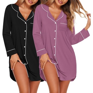 image:imageEkouaer 2 Pack Nightgowns for Women Long Sleeve Button Down Sleep ShirtBlackPurple