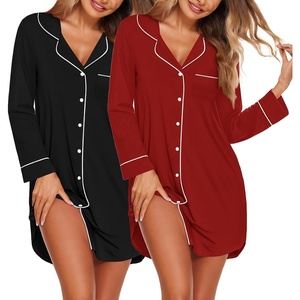 image:imageEkouaer 2 Pack Nightgowns for Women Long Sleeve Button Down Sleep ShirtBlackWine Red