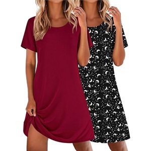 image:imageEkouaer 2 Pack Nightgowns for Women Sleepshirt Short Sleeve Night ShirtsBlack Starwine Red