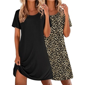 image:imageEkouaer 2 Pack Nightgowns for Women Sleepshirt Short Sleeve Night ShirtsBlackleopard