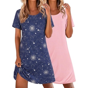 image:imageEkouaer 2 Pack Nightgowns for Women Sleepshirt Short Sleeve Night ShirtsBlue Starpink