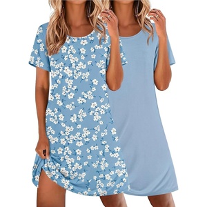 image:imageEkouaer 2 Pack Nightgowns for Women Sleepshirt Short Sleeve Night ShirtsDusty Blueligt Blue